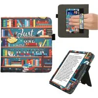 kwmobile E-Reader-Hülle Flip Schutzhülle für Kobo Kobo Libra Colour / Tolino Vision Color, Handschlaufe - Cover Bibliothek Motto Design