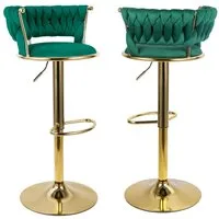 HawthyHome Barhocker Barstuhl mit Rückenlehne und Fußstütze höhenverstellbar drehbar (2 St), mit goldener Metallbasis, Grün