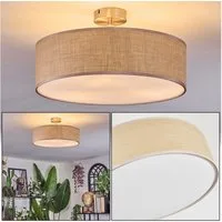 hofstein Deckenleuchte Deckenlampe aus Metall/Papiergeflecht/Stoff in Nickel-matt/Natur, ohne Leuchtmittel, runde Boho Leuchte (40 cm), E27