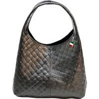 FLORENCE Schultertasche Florence Damen Umhängetasche Leder Tasche (Schultertasche), Damen Schultertasche Echtes Leder, schwarz ca. 21cm hoch, Steppmuster