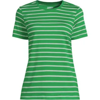 Supima Kurzarm-Shirt mit rundem Ausschnitt für Damen in Plus-Größe, Damen, size: plus, Grün, Baumwolle, by Lands' End
