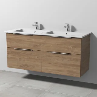 Sanipa 3way Keramik-Set Venticello Keramik-Doppelwaschtisch und Unterbau mit 4 Auszügen, Eiche-Kansa UM32859