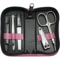 EloModa Maniküre-Kosmetik-Etui 5-tlg Maniküre-Set aus Echtleder – Made in Germany, Solingen Instrume, 5 tlg., Made in Germany