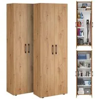 Bellamio Mehrzweckschrank-Set Apol, (Eichenoptik, 2er-Set), Akten- und Besenschrank mit je 5 Fächern, inkl. Staubsaugerfach