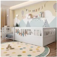 Flieks Kinderbett, Bodenbett Massivholzbett 90x190cm mit Gitter und Lattenrost