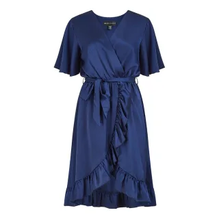 Mela London - Wickelkleid für Damen, V-Ausschnitt, Flatter-Ärmel (Marine)