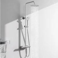 Aica Sanitär Duschsystem Rund-Regendusche Thermostat Duschset mit Handbrause, 3 Strahlart(en)