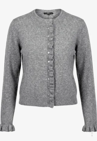 zero - Strickjacke Damen mit Rüschen True Grey Melange - Gr. - 44