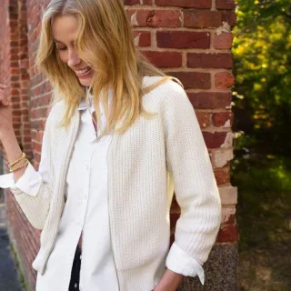 Baumwoll-Cardigan mit Reißverschluss für Damen, Damen, size: regular, Elfenbein, by Lands' End