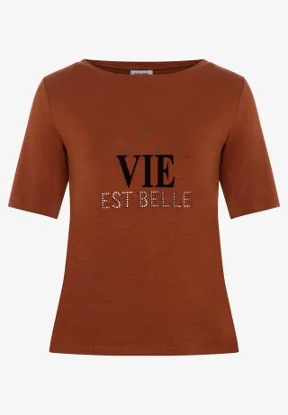 MORE & MORE - T-Shirt mit Wording orange - Gr. - 40