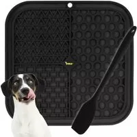 Purlov Napf Antistressmatte - Hundematte & Leckschale + Spachtel, Massagefunktion und Langsamfress-Rillen fördern die Gesundheit