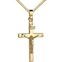 JEVELION Kreuzkette Kruzifix Kreuz Anhänger 585 Gold (Goldanhänger, für Damen und Herren), Mit Panzerkette vergoldet- Länge wählbar 36 - 70 cm.