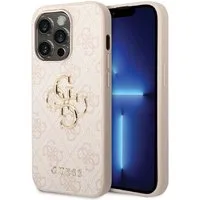 Guess Handyhülle Case iPhone 15 Pro Kunstleder rosa mit goldfarbenem Muster 6,1 Zoll, Kantenschutz