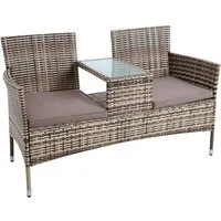 ESTEXO Sitzgruppe Polyrattan Gartenbank Sitzbank 2-Sitzer Gartenmöbel Balkonmöbel Beig