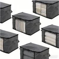 Sekey Aufbewahrungstasche Faltbar Aufbewahrungsbox mit Deckel Aufbewahrungstasche für bettdecken (6-tlg), Kleiderschrank Organizer mit Reißverschluss Griffe Kleidung Bettwäsche