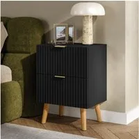en.casa Nachttisch (1-St), »Nand« 2 Schubladen 55x40x30 cm Holzbeine Schwarz
