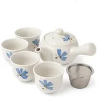 Goodwei Teeservice Japanisches Kyusu Teeset „Rindō“ – Seitengriffkanne mit Sieb, 4 Tassen (5-tlg), 1 Personen, Keramik, handgearbeitet