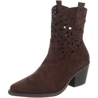 Ital-Design Elegante Stiefeletten mit Ausschnitt für Damen in Alltag und Freizeit Sommerboots (91117095) Blockabsatz Stiefeletten in Dunkelbraun
