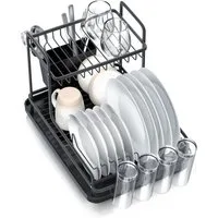 Arendo Geschirrständer Abtropfgestell, Abtropfgitter, zweilagig, 2 Ebenen, 360° Abfluss, Besteckhalter, 4x Glashalter, 10 Tellerhalter, platzsparend