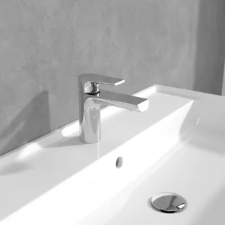 Villeroy und Boch Liberty Einhebel-Waschtischarmatur TVW10700100061 mit Zugstangen-Ablaufgarnitur, verstellbarer Strahlregler, chrom