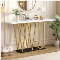 Flieks Konsolentisch (120x29,5x80 cm, 1-St), Flurtisch Beistelltisch Sofatisch in Marmoroptik, Metallbeine