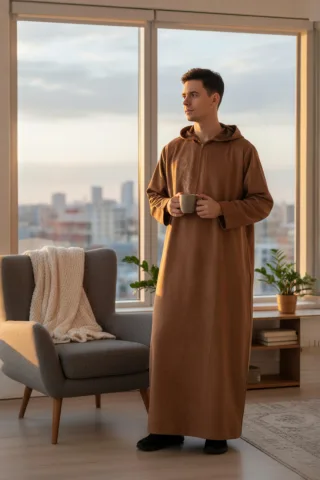 Braune Kapuzen-Eid-Marokkanische Jubba-Robe für Herren Ramadan Eid Thobe LFS - HM12