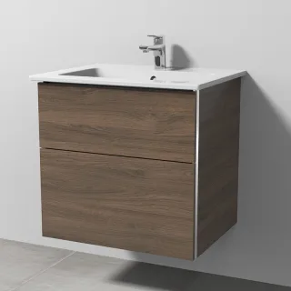 Sanipa 3way Keramik-Set Venticello Keramik-Waschtisch und Unterbau mit 2 Auszügen, Eiche-Arizona BR32280