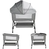 JEOBEST Beistellbett Baby, Grab-and-go Baby Bett mit Matratze & Rädern für Neugeborene, Tragbare Babybett mit 4 verstellbaren Höhen & Matratze