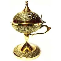 Marrakesch Orient & Mediterran Interior Räucherstäbchen-Halter Arabisches Räuchergefäß Hilal handgefertigt aus Messing in Gold 16 cm, (1 St), Handarbeit