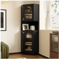 OKWISH Vitrine Regal 45x45x166,5 cm mit Lichtleiste und Kippschutz (Packung, 1-St., Eckschrank mit 5 Ablagefächern, 1 offenes Fach) Schrank mit Lichtleiste innen und modellierter Glastür.