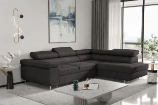 Ecksofa Sofa JADE Stoff Ascot Schwarz mit Schlaffunktion Ottomane Rechts
