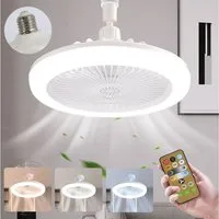 Rosnek Deckenventilator mit LED Beleuchtung und Fernbedienung, E27 25 cm lampe mit ventilator, 360°Rotation und 3 Geschwindigkeiten Ventilator mit Dimmbare Lampe