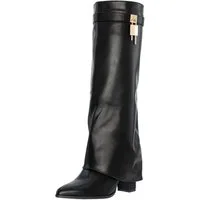 Salinyang Kniehohe Stiefel Overlay Boots Damen mit Blockabsatz Elegant Stiefelette