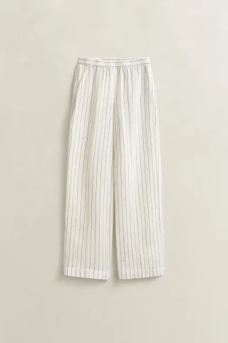 GANT - Gestreifte Hose aus Leinenmix eggshell - Gr. - 40