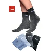 H.I.S Basicsocken Damen Herren Ringel und uni Socken (Packung, 4-Paar, Gr. 35-38 bis 43-46) mit eingestricktem Markenlogo