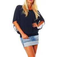 malito more than fashion Chiffonbluse malito Damen Bluse im Fledermaus Look, Tunika mit Rundhals und breite mit breitem Bund Einheitsgröße