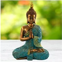 MF Buddhafigur Dhyana Mudra Shanti Buddha in Mint Grün Gold Dekorative Figur, 30 cm