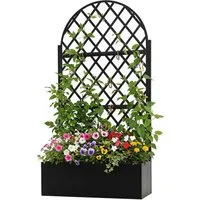 COSTWAY Blumenkasten, Pflanzkasten aus Metall mit Rankgitter, Ablauflöchern
