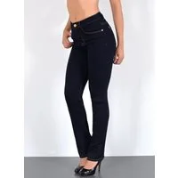 ESRA Straight-Jeans Damen Straight Leg Jeans hohe Leibhöhe Stretch-Jeans Regular Jeans G6 High Waist Straight Fit Jeans Damen Regular Hose bis Übergröße