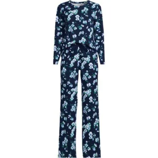 Gemustertes Pyjama-Set aus Baumwoll-Jersey, Damen,  Blau, Elasthan/Baumwoll-Mischung, by Lands' End