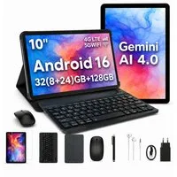 KINGRID 10" 4G LTE W8 Tablet Android 16 mit Tastatur/Stift/Maus/Kopfhörer Tablet (10.1", 128 GB, Android16, 4G(LTE), 6000mAh, Gemini AI 4.0, 5G WiFi, Widevine L1, 32(8+24)GB RAM)