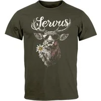Neverless Print-Shirt Herren T-Shirt Hirsch Tracht Modern Lustig Volksfest Bayern Servus mit Print