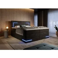 wonello Boxspringbett Detroit, Samt Bett mit LED Beleuchtung, Bettkasten und Topper