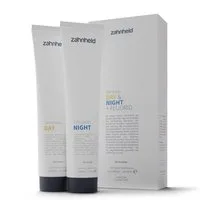 Zahnheld Zahnpasta Day & Night Zahncreme Set mit Flourid - für eine tadellose Zahnpflege, (Minzgeschmack, 6-facher Wirkstoffkomplex, 2 x 75ml Tube) Hyaluron, Flourid, Zellulose, Hydroxylapatit, Calcium & Zink-PCA