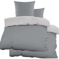 KH-Haushaltshandel Bettwäsche 4tlg. Renforce Wende Bettwäsche 2x(135x200+80x80cm), uni, Renforcé, 4 teilig, eine Seite grau, die andere silbergrau, einfarbig, 100% Baumwolle