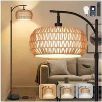 Jibenhome Stehlampe Rattan Stehlampe mit Fernbedienung,Dimmbare Vintage Stehlampe, 175cm,APP-Steuerung,für Schlafzimmer, Wohnzimmer, Büro