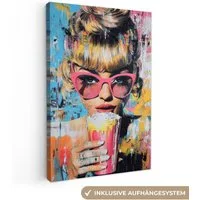 OneMillionCanvasses® Leinwandbild Sonnenbrille - Frau - Bunt - Farbspritzer, Fotodruck (1 St), Leinwand Canvas Wandbild, Wanddekoration 20x30 cm