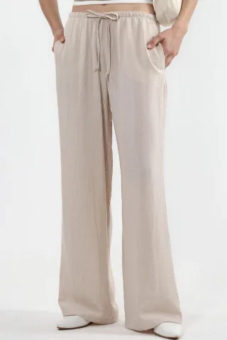Damen Weitbeinige Gewebte Hosen