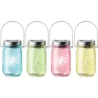 Lumineo LED Solarleuchte, Dauerlicht, warmweiß, Solar Gartenleuchte LED Einmachglas Glas 8x14cm Warmweiß 4-er Set