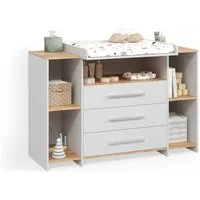 Livinity® Wickelkommode Torino, Weiß/Goldkraft Eiche/Goldkraft Eiche, mit 3 Schubladen